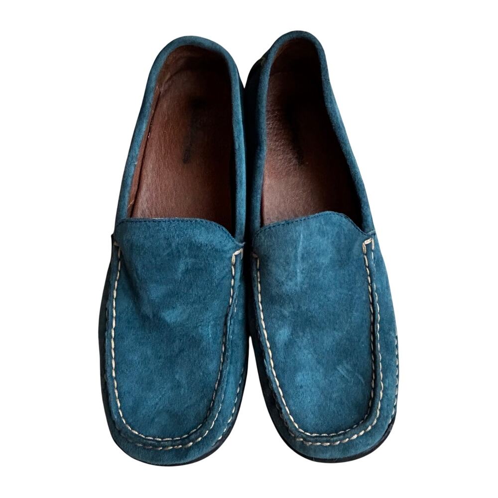 Vintage Hush Puppies ladies US 9M Teal Green Suede Loafers Flats Comfort Shoes - Picture 2 of 11